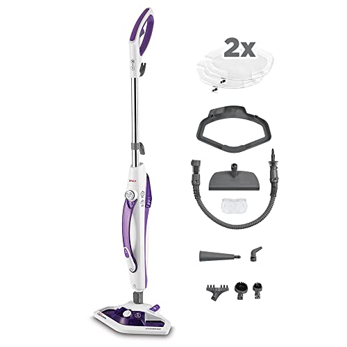 Polti Vaporetto SV440 Double, Nettoyeur Vapeur 2-en-1, Balai ou Nettoyeur à Main, 11 Accessoires Inclus, Chauffage en 15 Secondes, Réservoir Amovible, Blanc et Violet