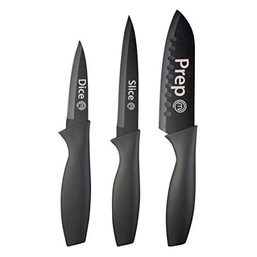 MasterChef Set Couteau Cuisine, Couteaux compris Couteau d'office, Couteau Universel et Couteau de Chef, Acier Inoxydable, Revêtement Antiadhésif, Manche Ergonomique