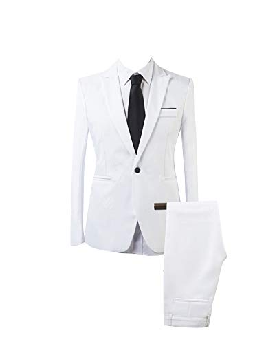 Homme Formel Slim Fit 2 Pièces Elégant Classique d'affaire Costume Blanc S