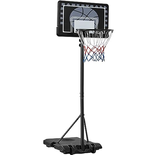 Yaheetech Panier de Basket Extérieur Portable Réglable en Hauteur 219-249 cm Panier de Basket sur Pied à roulettes avec Base de Lestage Panneau Arrière Robuste Noir