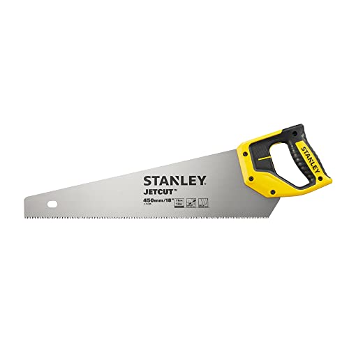 Stanley 2-15-595 Scie Égoïne JetCut Coupe Fine 450 mm Fabriquée en France - 11 dents/ Pouce - Traitement HardPoint - Lame en Acier - Poignée Bi matière - Traçage À 45° et 90