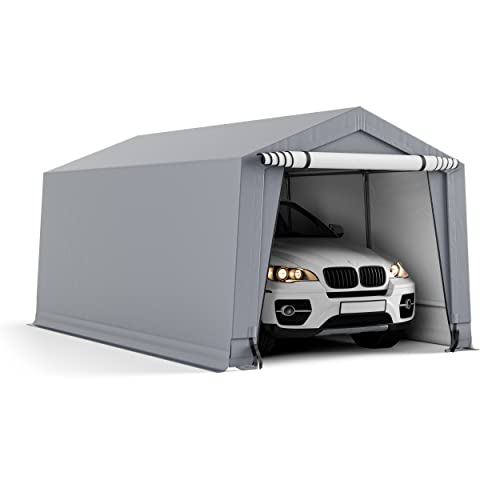 COSTWAY Tente Garage Carport Portable en Acier 290 x 490 cm, Abri Voiture Étanche Grand Auvent avec Portes, Poutres Triangulaires, Toutes Saisons pour SUV, Bateau, Cargaison