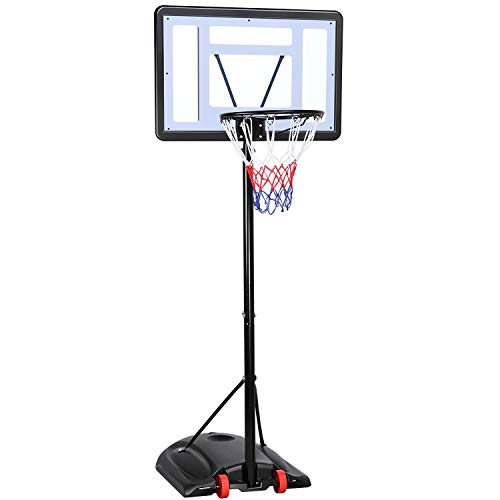 Yaheetech Panier de Basket sur Pied Exterieur Hauteur Réglable 219-279 cm Deux Roues avec Poteau Panneau Panier de Basket-Ball Remplir d’Eau ou de Sable