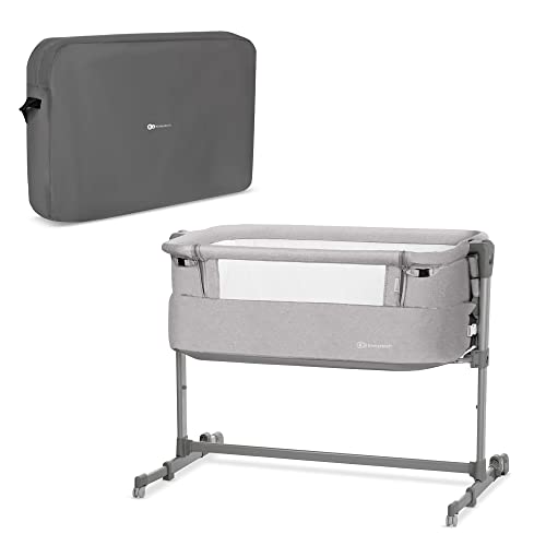 Kinderkraft NESTE UP Lit bébé cododo, avec matelas de la naissance, Réglage de la hauteur, Facile adapter au lit du parent, Pieds réglables, Sac de Transport inclus, Gris Clair