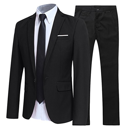 Costume Homme d'affaire en cérémonie Mariage Veste et Pantalon Deux pièce Slim fit,Noir,M