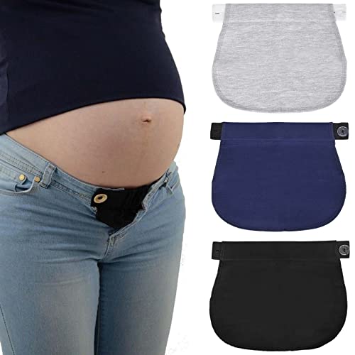 3 Pièces Extenseur Pantalon Ajustables pour Femmes Enceintes Extensions de Bouton Pantalon élastique de Maternité Extension de Ceinture Réglable pour Hommes Jeans Pantalons, Bleu foncé+Noir+Gris