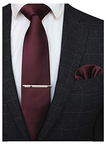 JEMYGINS Cravate bordeaux Homme en Soie et Pinces à cravate Carre de poche Set(3)