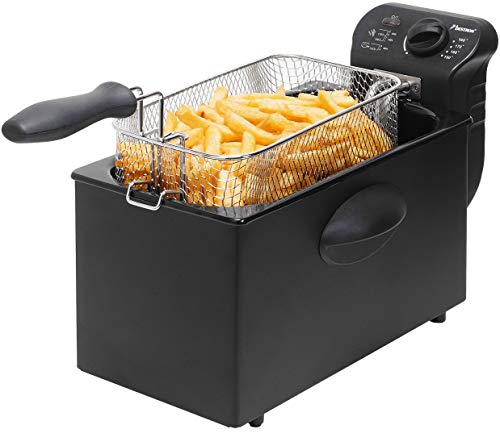 Bestron Friteuse à huile avec technologie zone froide, 3,5 litres, Avec régulateur de température, Lavable au lave-vaisselle, 2000 Watts, Aluminium, Couleur: Noir