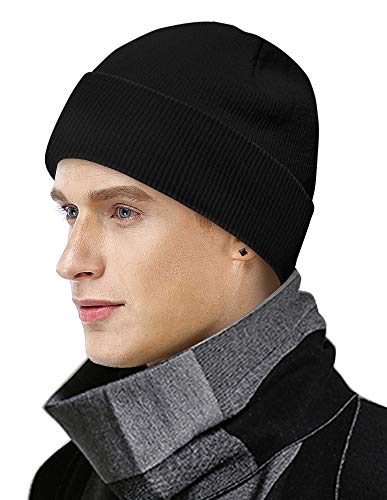 Bonnet de Hiver Ample Coton Homme Femme Unisexe Performance Chapeau Tricoté Slouch Bonnet à visière Baggy Sport Chaud Douce et Confortable à Porter Noir Taille Unique