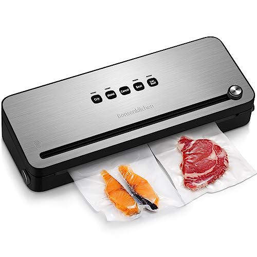 Bonsenkitchen Machine Sous Vide pour Aliments Secs et Humides - Appareil avec Couteau de Coupe, Sacs Sous Vide Inclus, Soudeuse Noir (VS3802B)