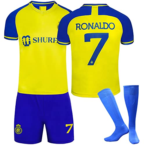 Al NASSR FC Maillot Foot Enfant et Adultes Nouveaux Maillots #7 Home/Away Soccer Jersey, Ensemble Football Homme Garçon Vêtement Sport Tshirt, Shorts et Chaussette Set