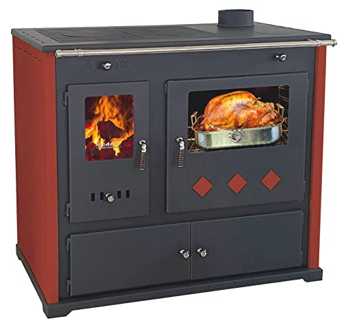 EEK Practik Lux Poêle à bois avec compartiment de cuisson et plaque de cuisson Classe d’efficacité A+ Rouge 9,5 kW