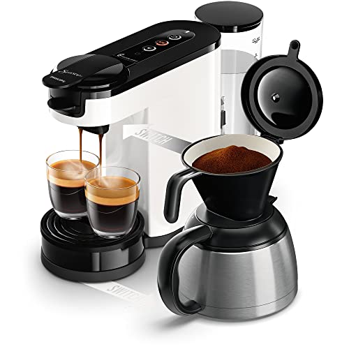 Philips Senseo Switch Machine à Café à Dosettes et Filtre - Technologie 2 en 1, Réservoir d'Eau de 1 L, 7 Tasses en une Seule Fois, Couleur Blanc Titane (HD6592/05)