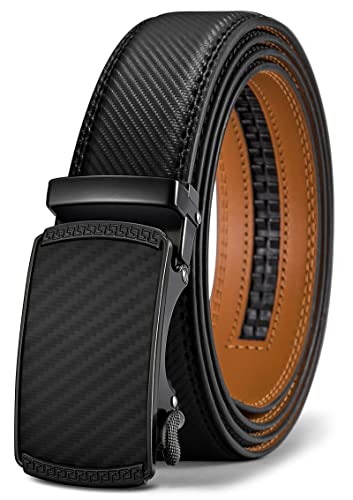 BULLIANT Ceinture Hommes, Ceinture Slide À Cliquet Pour Hommes, Cuir Véritable, Garniture Adaptée - Noir - 110cm/28 -36 taille réglable