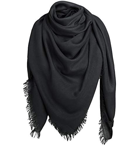 Superora Alleza Echarpe Foulard Châle à Carré Coton Femme pour Automne Hiver,140cmx140cm,Noir