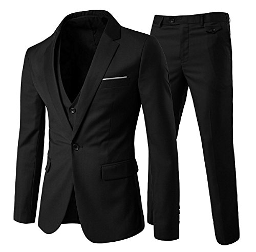 Allthemen Costume Homme Formel 3 pièces Un Bouton à la Mode Slim fit Mariage Business Noir L