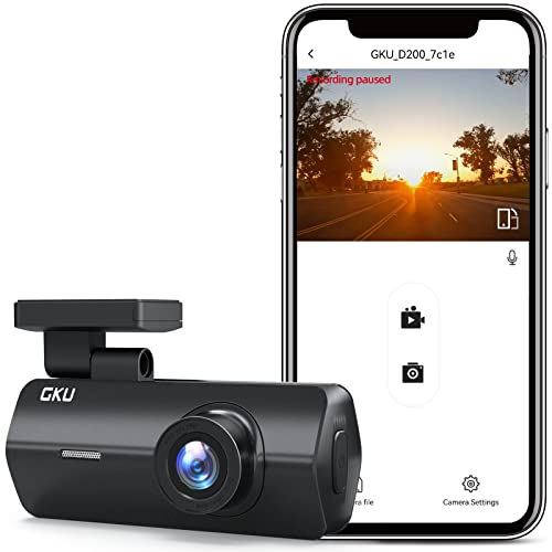 GKU 2,5K Dashcam Voiture WiFi, 170° Mini Caméra Embarquée Voiture, Camera Voiture Vision Nocturne, WDR, G-Capteur, Mode Stationnement 24H, Enregistrement en Boucle (D200)