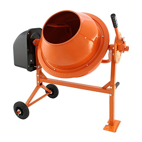 Bétonnière Èlectrique Portable 70 Litres 250W Orange (Prise GB - Adaptateur INCLUS) Vitesse 30 tours/minute - Poignée Ergonomique & 2 Roues pour transport - Bricolage Rénovation DIY Ciment Béton