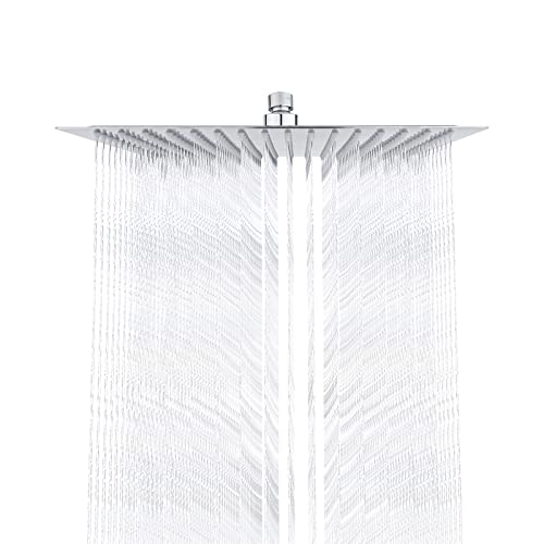 Ibergrif Tete de Douche Inox - Economie d'Eau, Pommeau Carré 30CM, Tete Pluie Universelle Filetage 1/2 Pouce, Rotatif 360°, Inclinable 30°, Facile à Installer et à Nettoyer