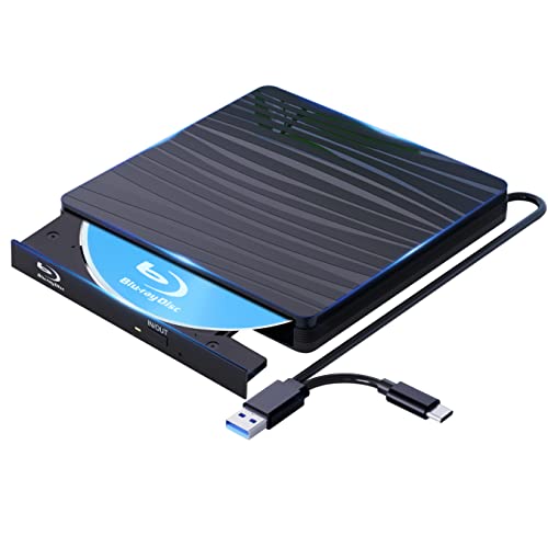 QDSYLQ Lecteur Blu Ray Externe 50G, USB 3.0 & Type-C Graveur BD CD DVD RW ROM pour Ordinateur Portable Mac PC Windows 11/10/8/7/XP/Linux/MacOS HD 1080P