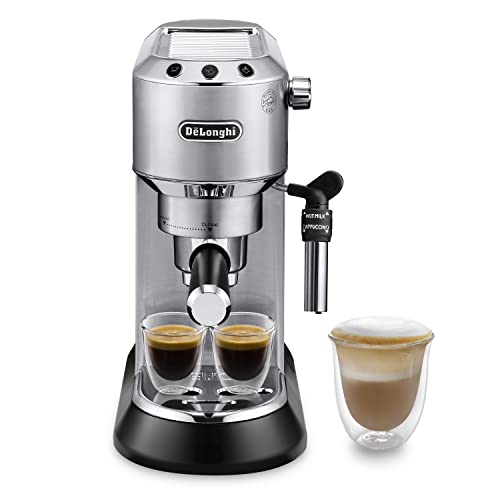 De'Longhi Dedica Style EC685.M, Machine à Expresso avec Buse à Mousse de Lait Professionnelle, Seulement 15 cm de Large, Réservoir de 1 L, Boîtier en Métal, Compatible avec les Dosettes E.S.E, Métal