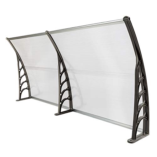 Auvent de Porte Aluminium Gris Auvent Marquise D'entrée Auvent de Porte D'entrée Résistante Toit Abri Contre La Pluie et UV Silver et Gray Transparent 200 x 100 x 25
