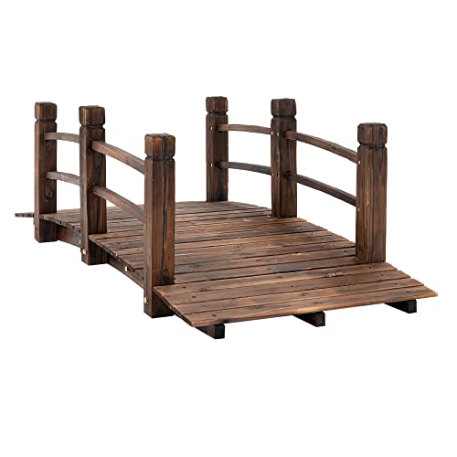 Outsunny Pont de Jardin - Pont de Bassin - passerelle en Bois - Décoration du Jardin dim. 152,5L x 67l x 48H cm - Bois de Sapin traité carbonisation