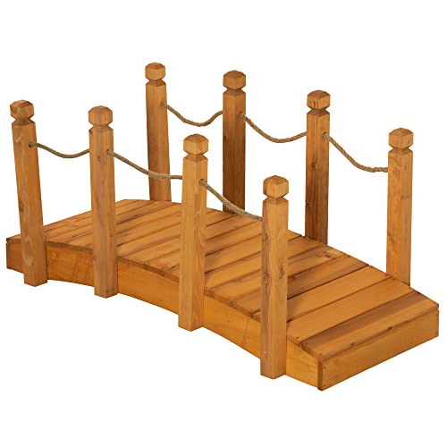 Outsunny Pont de Jardin - Pont de Bassin - passerelle en Bois avec Balustrade - Décoration du Jardin - dim. 121L x 57,5l x 59H cm - Bois de Sapin pré-huilé