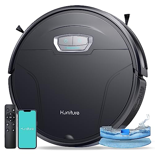 HONITURE Aspirateur Robot Laveur Poils Animaux, Aspirateur Robot 3 en 1, 4500Pa Ultra-Fin et Silencieux, Alexa/WiFi/APP/Télécommande, Idéal pour Les sols durs en Poils d'animaux, G20 Pro