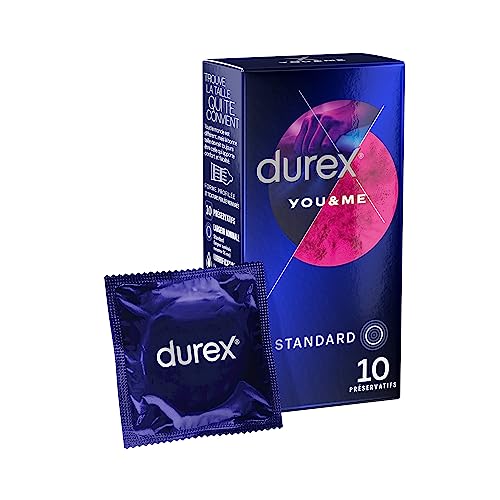 Durex YOU and ME - 10 Préservatifs Extra Lubrifiés avec Gel Retardant et Texture Stimulant pour un Plaisir Partagé Longue Durée