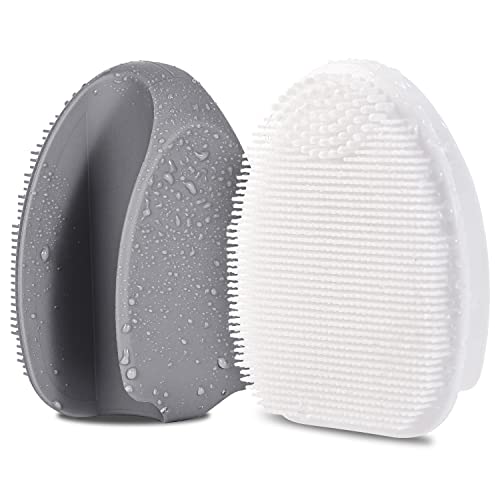 HieerBus Brosse de nettoyage visage en silicone, douce brosse manuelle nettoyante pour le nettoyage du visage pour exfoliation et massage pour tous les types de peau (gris + blanc)