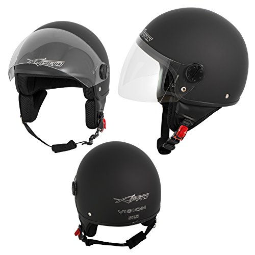 Casque Moto Scooter Vespa Jet Visiere Longue Approuvé ECE 22 Noir Mat S