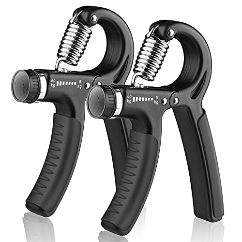 Hand Grip Strengthener Lot de 2, Appareil de Renforcement du Grip avec Résistance Réglable 5-60kg, Poignee Musculation Avant Bras Main Poignet pour la Rééducation et le Renforcement Musculaire Noir