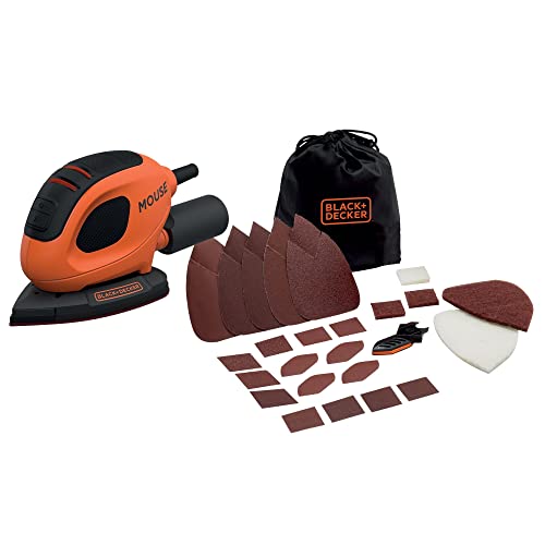 BLACK+DECKER - Ponceuse de détail filaire - 55W - Plateau Delta - Fixation Auto - Agrippante - inclus 10 Accessoires - Livrée avec un Sac de Rangement - BEW230BCA-QS