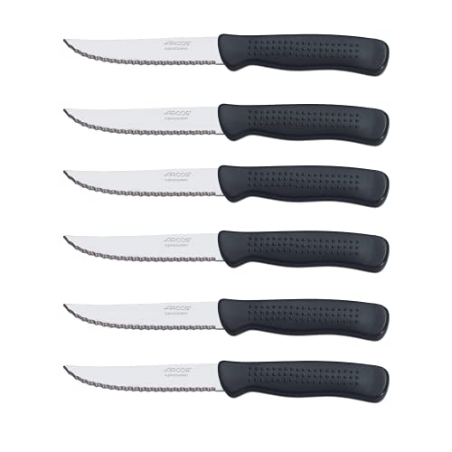 Arcos Set de Couteaux à Steak | Couteaux de Table 6 PZAS | Poignée en Polypropylène | Lame 110 mm | Emballage écologique | Va au lave-vaisselle | Couleur Noir