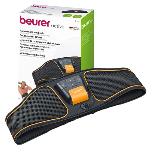 Beurer EM 37 Ceinture abdominale, Entraînement abdominal EMS, Electrostimulation musculaire pour renforcer les muscles abdominaux - Noir/Orange