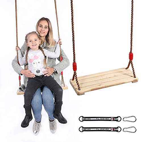 MeYuxg Balançoire en Bois 160kg, Balançoire à Suspendre pour Enfant et Adulte, Balançoire Robuste pour Aire de Jeux, Activités de Plein Air, Intérieur, Rouge