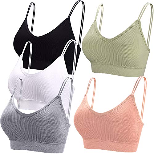 BQTQ 5 Pièces Soutien-Gorge Camisole Bralette avec Rembourré pour Femme, 5 Couleurs ,L,Noir, Blanc, Gris, Rose, Vert