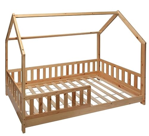 WEB2O Lit cabane pour Enfant en Bois Naturel 90x190 cm (90x190)