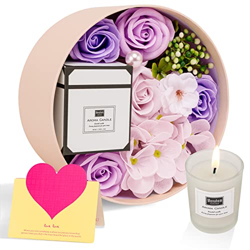 ANBET Fleur de Savon avec Coffret Bougies Parfumées - Cadeau Personnalisé pour Femme - Idéal pour Anniversaire, Fête des Mères, Saint-Valentin, Noël