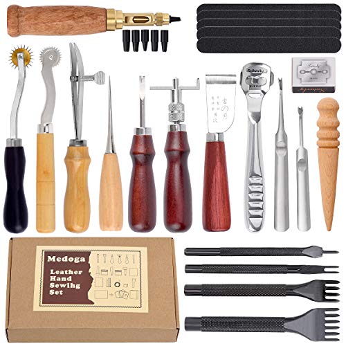 Ensemble de 18 outils de maroquinerie, pour piquer, marquer, travailler, coudre et rainurer 18