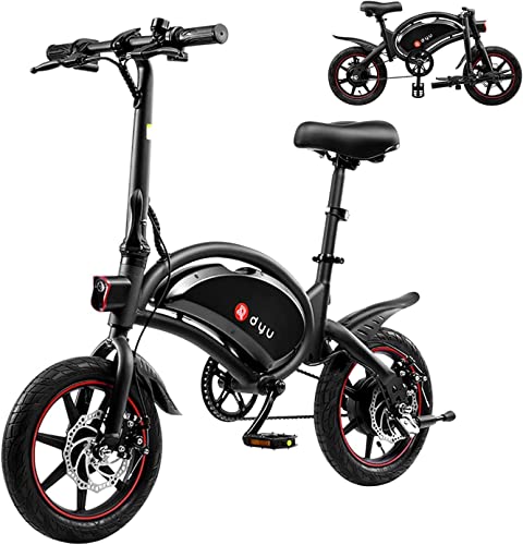 DYU Vélo Électrique Pliable,14 Pouces,Smart E-Bike avec 3 Modes de Conduite, Pédalage Assisté, Hauteur Réglable, Portable Compact, Adulte Unisexe (Noir, D3F-10AH)