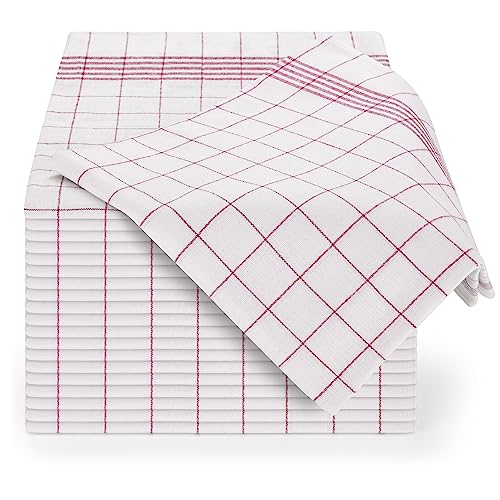 Blumtal - Torchons De Cuisine (Lot De 5, 10 Ou 20) - 50 x 70 cm - Torchon Vaisselle avec Accroche - 100% Coton - Très Absorbant - Lavable 95° - Design Classique Carré (Rouge, Lot de 5)