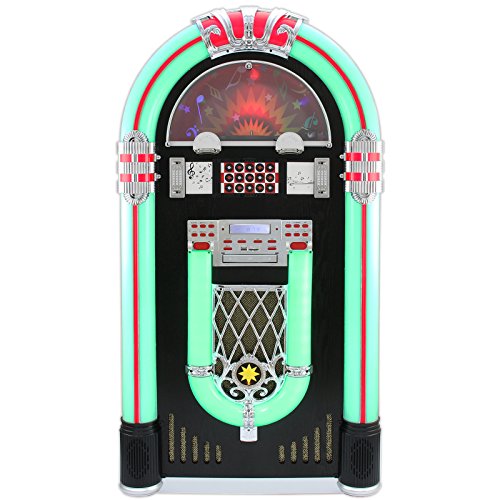 Jukebox Rétro à Poser sur Le Sol MonsterShop Lecteur CD, MP3, Bluetooth, Radio, AUX, Eclairage