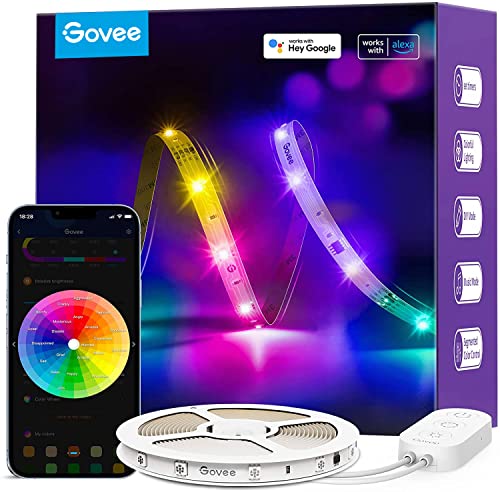 Govee RGBIC Ruban LED 5m, Bande WiFi Bluetooth Multicolore, Contrôlé par APP et Contrôle Segmenté Intelligente Sélection des Couleurs, Sync avec Rythme de Musique pour Maison Chambre Fête Cuisine