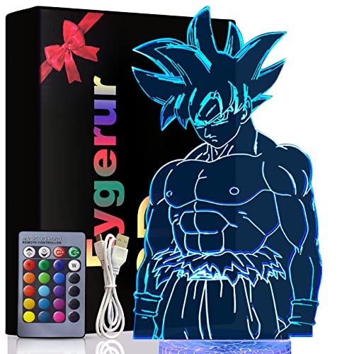 Eygerur Veilleuse 3D pour Enfants Manga Goku Télécommande 16 Couleurs Changement LED Illusion Lampe Et Art Déco Lampe pour Garçon Fille Chambre Décorer Cadeau d'anniversaire Noël