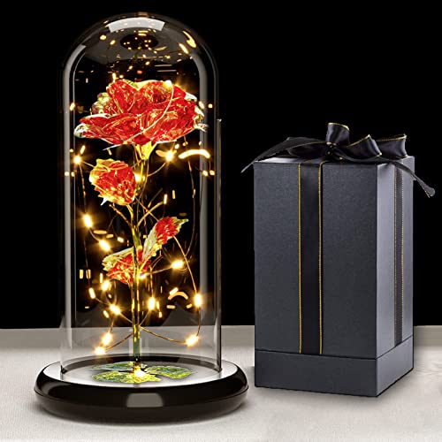 Rose Eternelle sous Cloche, Galaxy Rose avec LED Lumières, Fleurs de Rose Lumineuses, Fleur Artificielle Cadeau pour Femme Maman Mère Grand-mère, pour Fête des Mères, Mariage, Anniversaire, Noël