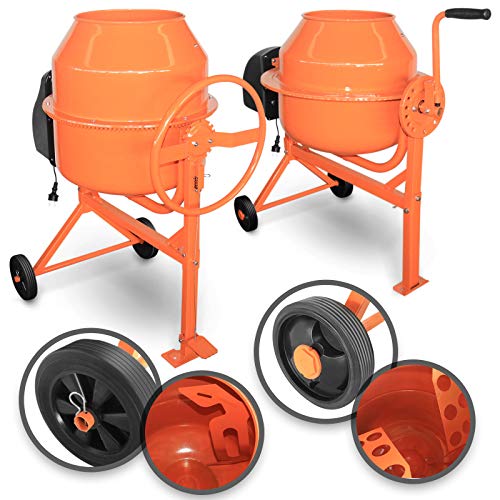 TIMBERTECH® Bétonnière Électrique - Capacité 70/140 L, 220/550 W, avec Roues, en Acier, Orange et Noir - Bétonnière Portable pour Ciment, Béton, Mortier, Plâtre, Chape (70 Litres)