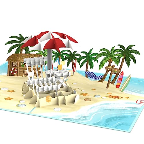 papercrush® Carte pop-up de vacances à la plage - Carte-cadeau 3D pour un séjour à la mer, une lune de miel ou une retraite - Cadeau d'argent amusant et bon pour un voyage