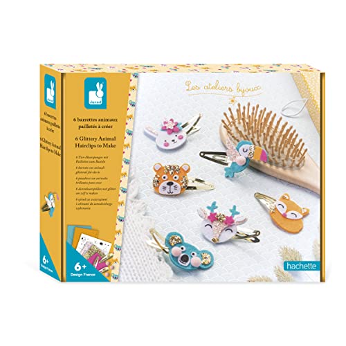 Janod - Coffret 6 Barrettes à Créer - Animaux Pailletés - Les Ateliers Bijoux - Kit Loisir Créatif Enfant - Apprentissage Motricité Fine et Créativité - Dès 6 ans - J07997